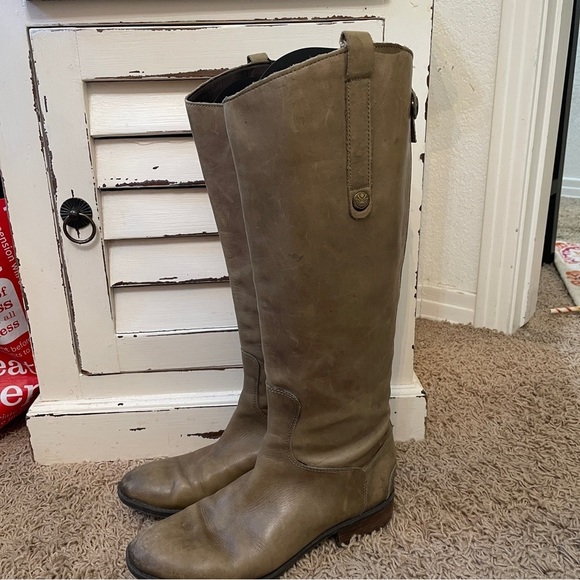 SAM Edelman Penny Tall Riding Boots Olive Taupe Leather Size 8.5 weathered - Picture 2 of 16